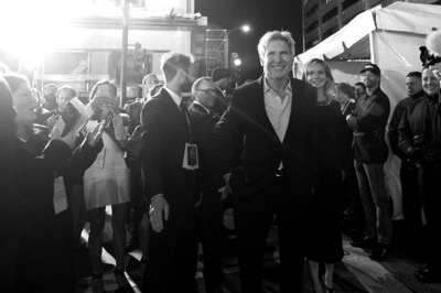 HOLLYWOOD, CA - DECEMBER 14:  (EDITORS NOTE: Image has been shot in black and white. Color version not available.) Actors Harrison Ford (L) and Calista Flockhart attend the World Premiere of ?Star Wars: The Force Awakens? at the Dolby, El Capitan, and TCL Theatres on December 14, 2015 in Hollywood, California.  (Photo by Charley Gallay/Getty Images for Disney) *** Local Caption *** Harrison Ford;Calista Flockhart