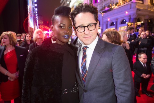 LONDON, UK - DECEMBER 16: Director JJ Abrams and actress Lupita Nyong'o attend the European Premiere of the highly anticipated Star Wars: The Force Awakens in London on December 16, 2015. Credit James Gillham / StingMedia