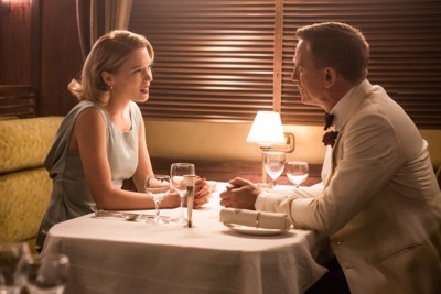 Bond (Daniel Craig) and Madeleine Swan (Lea Seydoux) in the Dining car in Metro-Goldwyn-Mayer Pictures/Columbia Pictures/EON Productions’ action adventure SPECTRE. Pinewood Studios