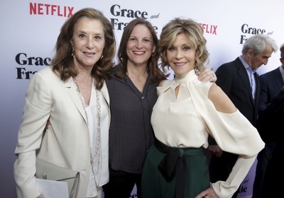 Exec. Producer Paula Weinstein, Exec. Producer Dana Goldberg and Jane Fonda seen at Season Two Premiere of Netflix original series "Grace and Frankie" on Sunday, May 1, 2016, in Los Angeles, CA. (Photo by Eric Charbonneau/Invision for Netflix/AP Images)