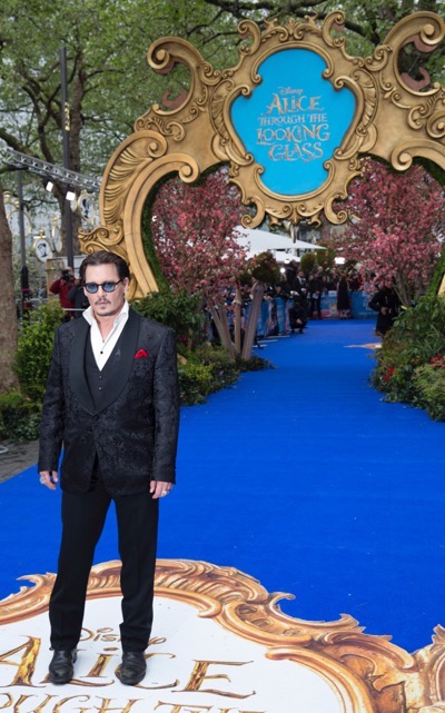 LONDON UK : Johnny Depp, the star of Disney's "Alice Through The Looking Glass," attends the European Premiere in London on 10th May 2016.  (Credit : James Gillham / StingMedia )