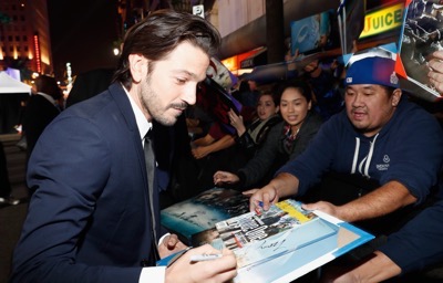 HOLLYWOOD, CA - DECEMBER 10:  Actor Diego Luna attends The World Premiere of Lucasfilm's highly anticipated, first-ever, standalone Star Wars adventure, "Rogue One: A Star Wars Story" at the Pantages Theatre on December 10, 2016 in Hollywood, California.  (Photo by Rich Polk/Getty Images for Disney) *** Local Caption *** Diego Luna