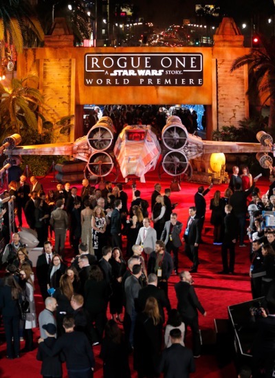 HOLLYWOOD, CA - DECEMBER 10:  A view of the atmosphere at The World Premiere of Lucasfilm's highly anticipated, first-ever, standalone Star Wars adventure, "Rogue One: A Star Wars Story" at the Pantages Theatre on December 10, 2016 in Hollywood, California.  (Photo by Rich Polk/Getty Images for Disney)