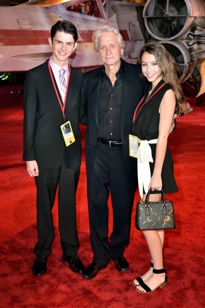 HOLLYWOOD, CA - DECEMBER 10: (L-R) Dylan Michael Douglas, actor Michael Douglas and Carys Zeta-Douglas attend The World Premiere of Lucasfilm's highly anticipated, first-ever, standalone Star Wars adventure, "Rogue One: A Star Wars Story" at the Pantages Theatre on December 10, 2016 in Hollywood, California.  (Photo by Marc Flores/Getty Images for Disney) *** Local Caption *** Dylan Michael Douglas; Michael Douglas; Carys Zeta-Douglas